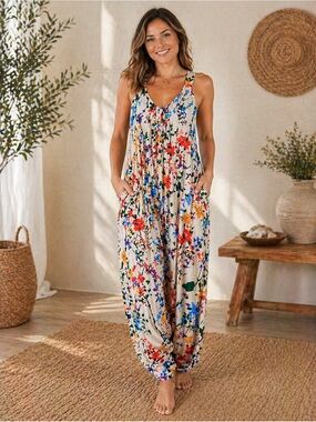 🌿 Anthro-Inspired Free People Style Harem Jumpsuit | Boho Resort Maxi Romper